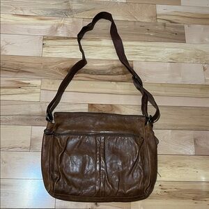 Roots Brown Leather Messenger Bag